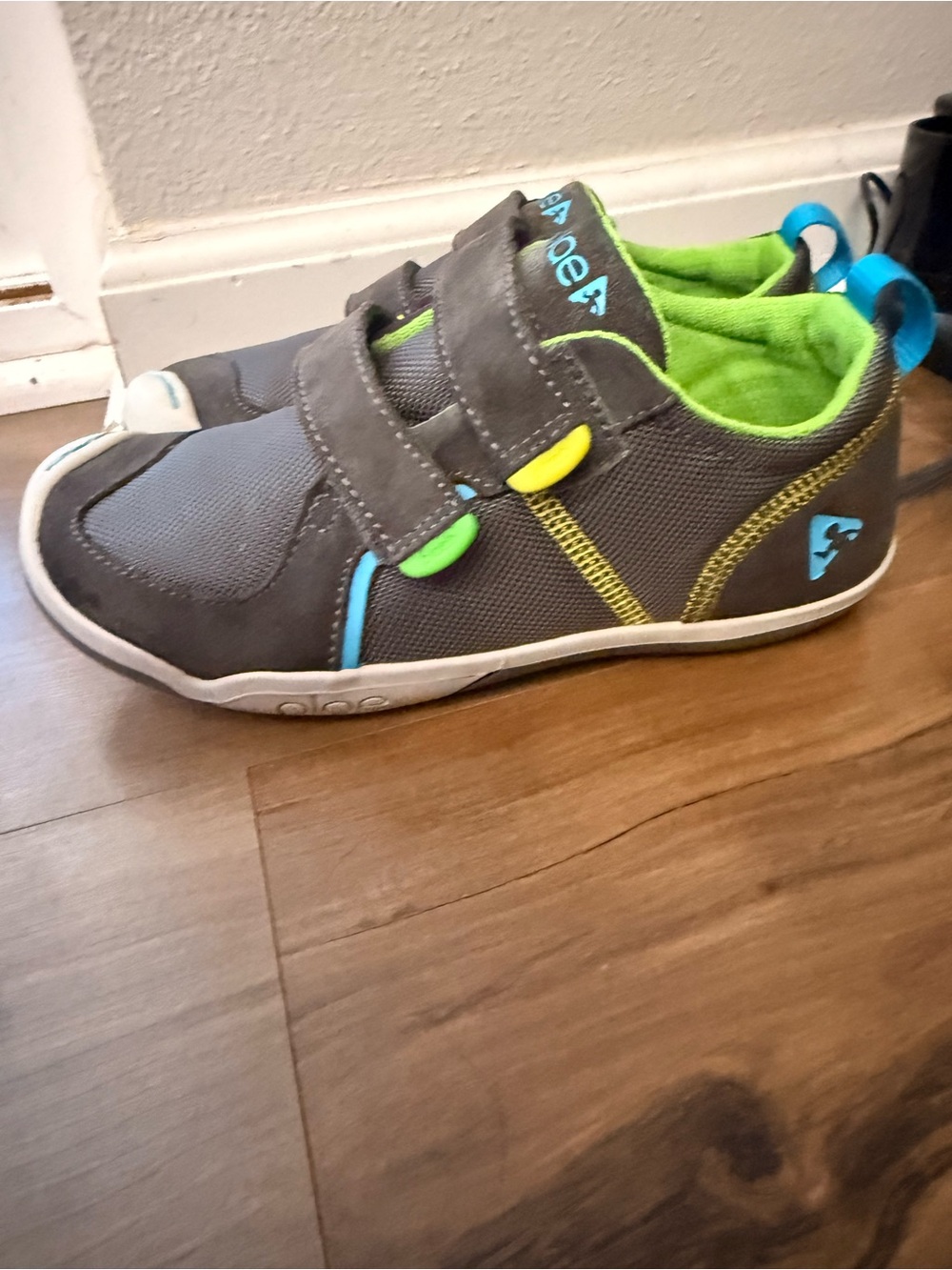 Kids Gray and Lime Velcro Sneakers - Comfortable Everyday Shoes